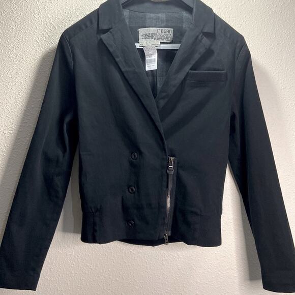 NWT I’OGAN Women Black Cropped Moto Blazer/Jacket from Barney’s New York Size XS - Picture 1 of 15